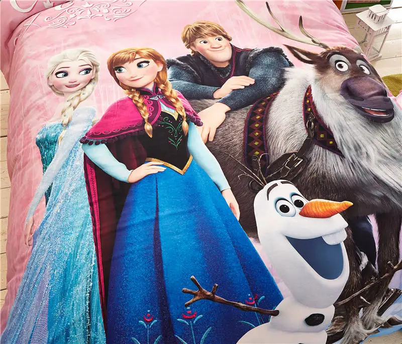Розовое платье с принтом «Принцессы Анна и Эльза» пододеяльник Твин queen size disney в мультипликационном стиле для девочек постельное белье одеяло комплекты с нижними штанами Подушка Чехол хлопок
