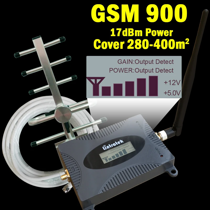 Image New 16dBm LCD Display GSM 900mhz Signal Booster GSM 900 65dB Cell Phone Cellular Signal Repeater Amplifier + GSM Yagi Antenna