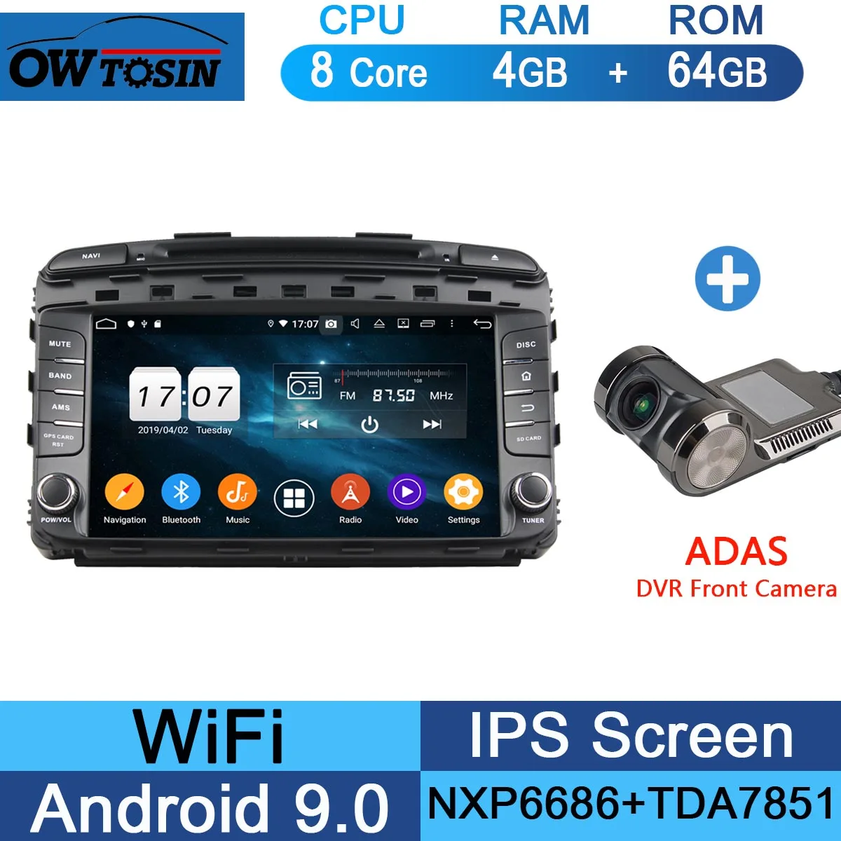 " ips 1920*1080 8 Core 4G ram+ 64G rom Android 9,0 автомобильный dvd-плеер для Kia Sorento DSP радио gps Parrot BT Adas - Цвет: 64G Adas Camera