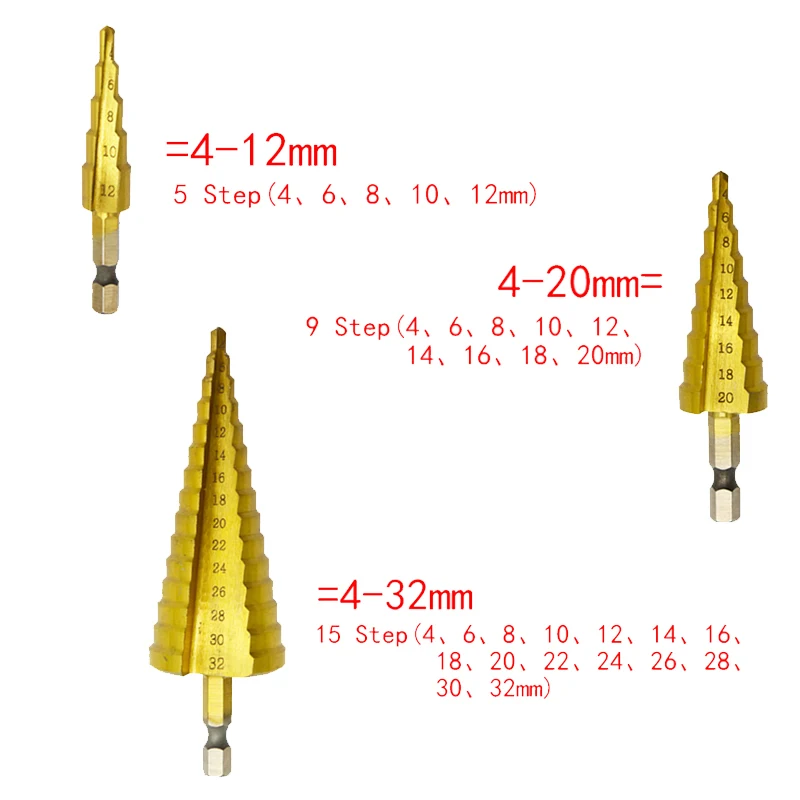 Дрель yalku с коническим отверстием производства Мощность инструменты на возраст от 4 до 12 лет/20/32 мм Шаг Сверло HSS Сталь конус ступенчатая Буровая головка бура заточка отверстие инструменты для зенковки сверло