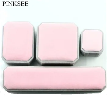 

PINKSEE Trendy Pink And Grey Velvet Luxury Jewelry Box For Rings Dangles Bracelets Necklaces Girls Women Gifts Accessories