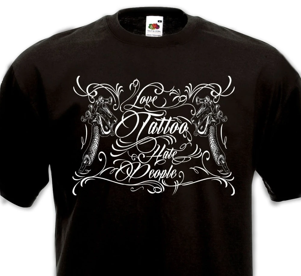 

Summer 2019 New T-SHIRT LOVE TATTOO - HATE PEOPLE - Tatouage Old School Mexicain Chicanos Gun New Brand Casual Clothing