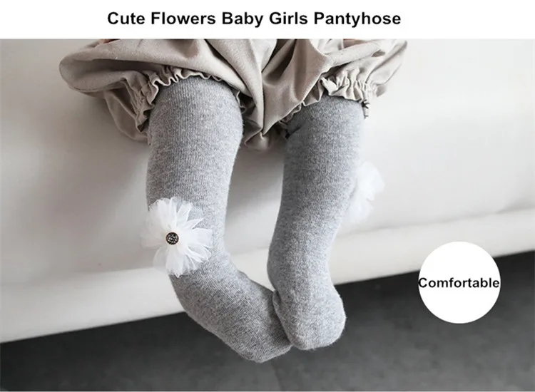 Fashionable lace flowers girls pantyhoses baby cotton dancing pantyhose girls white black gray pink pantyhose 03