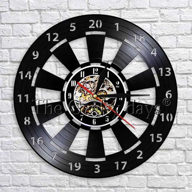 1piece darts board wall clock game room decoration black hanging 3d