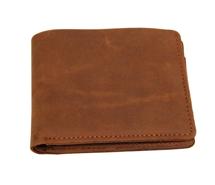 Nesitu High Quality Vintage Brown 100 Guarantee Genuine Leather Crazy Horse Leather Men Wallets Cowhide Card