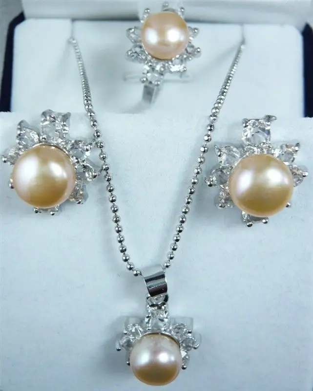 

Shell Pearl Silver Plated Earring Ring Pendant Jewelry Set AAA style Fine Noble real Natural free shipping