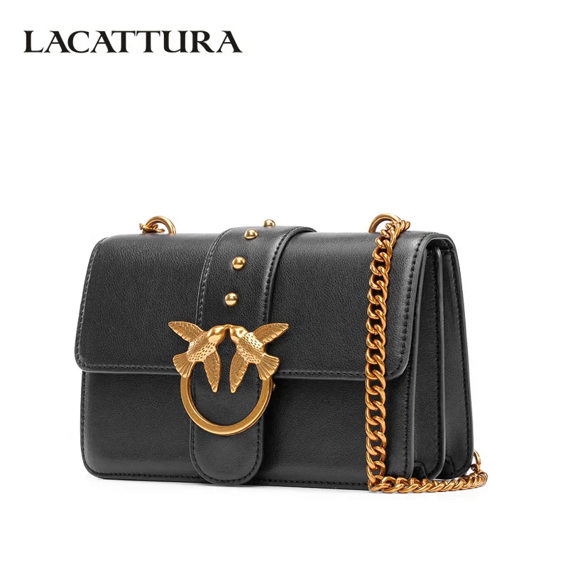 LACATTURA Luxury Flap Handbag Women Designer Leather Chain Shoulder Bag
