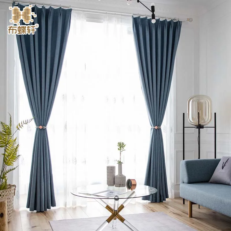 

2019 New Arrival Nordic Simple Style Brushed-fabric Drapes Faux Linen Blackout Window Curtains for the Bedroom Living Room