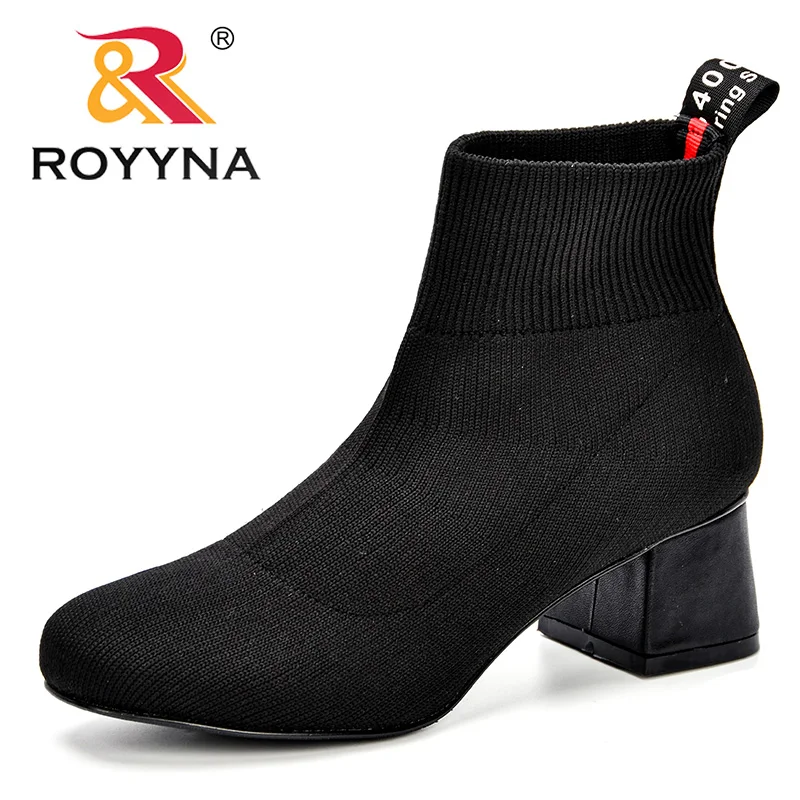 

ROYYNA Fashion Ankle Elastic Sock Boots Chunky High Heels Stretch Women Autumn Sexy Booties Trendy Round Toe Women Pump Shoes