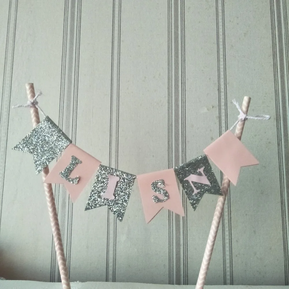 

2017 Free Shipping Personalized Name Cake Buntings Handmade Paper Glitered Name Sign Cake Smashes Bakery Room Applied Ornaments