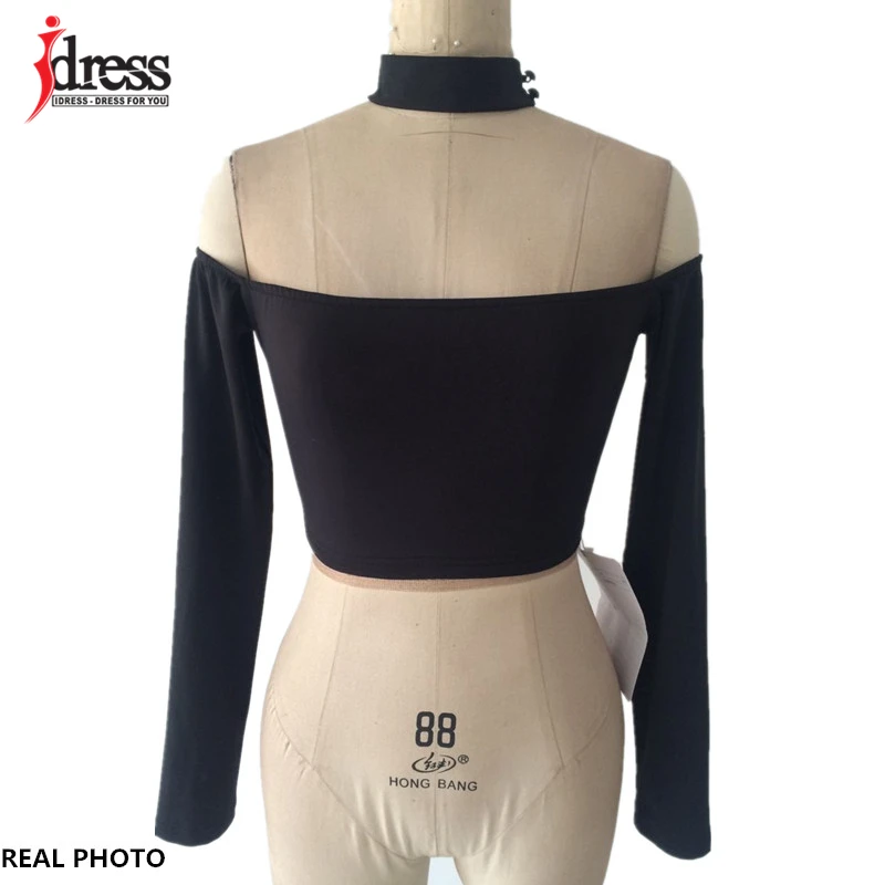Короткий топ IDress чокер бюстье с открытыми плечами футболка длинным рукавом