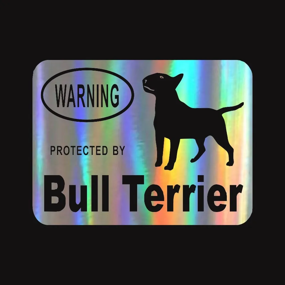 Creative Fashion Protected By Bull Terrier Protected Animal Car Tail Car Stickers Black Silver Laser Vinyl Sticker 13 (3)