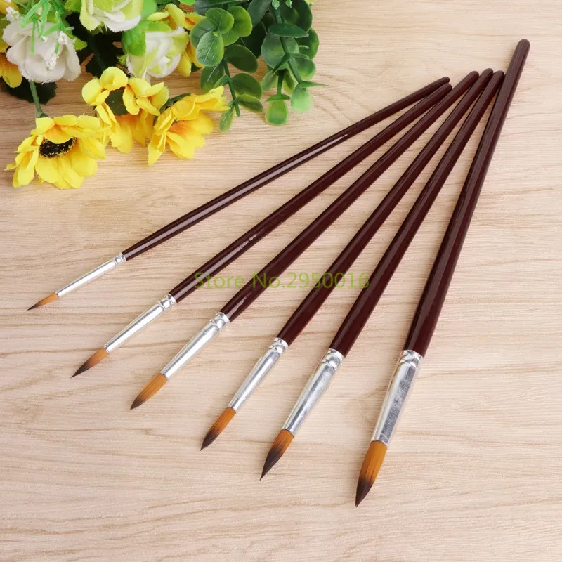 Beste 6 stks Nylon Haar Kwast Set Ronde Tip Wees Kunstenaars Penseel voor Aquarel Acryl Olieverf Art Supplies 4 kleur