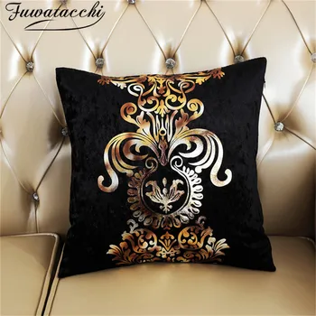 

Fuwatacchi Euporean Style Cushion Cover Black Gold Foil Pillow Cover Deer Leaf for Home Chair Sofa Decorative Pillows 45*45cm