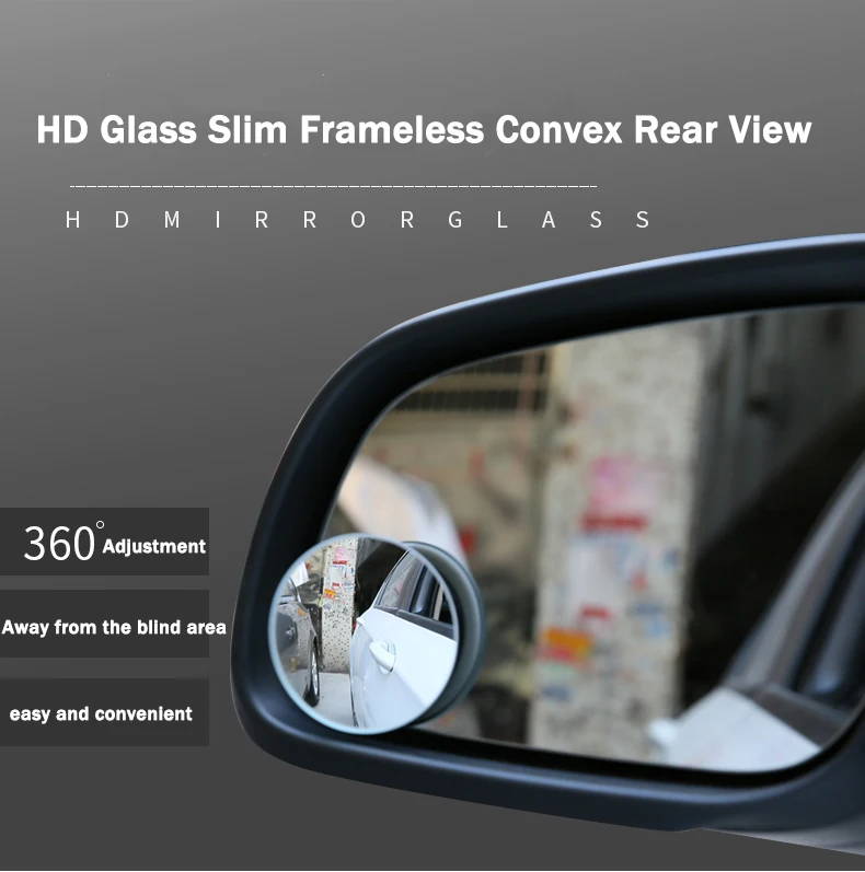 

2pcs Round HD Glass Slim Frameless Convex Rear View, Wide Angle 360°Rotate Adjustable Stick On Mirror for All Cars, SUV