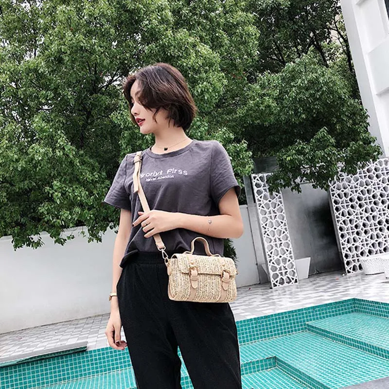Women Summer Fashion Handbag INS Popular Female Casual Straw Bag Holiday Lady Shoulder Bag Travel Knitted Tote Bolsa SS7219 (6)