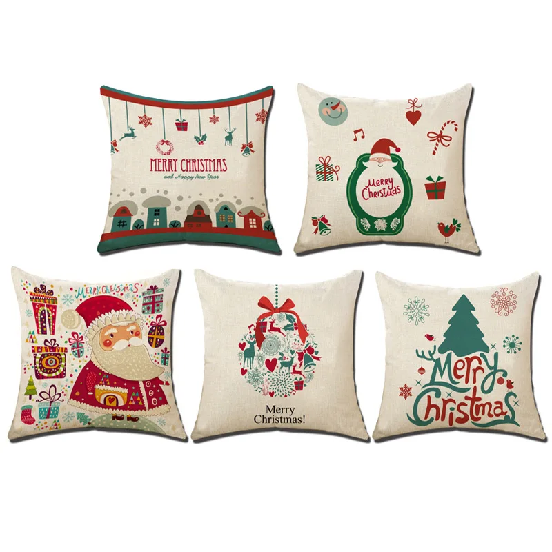 

Merry Christmas Decorations for Home Elk Pillow Linen Cover Cushion PillowCase Throw Pillow Covers Happy New Year 2020 Decor