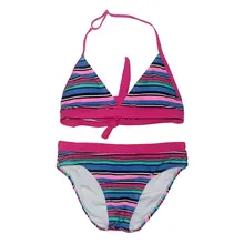 Новые Девушки расколотый на две части купальники для маленьких девочек плотный эластичный полоса купальники бикини детские купальные костюмы для девочек пляжные купальники