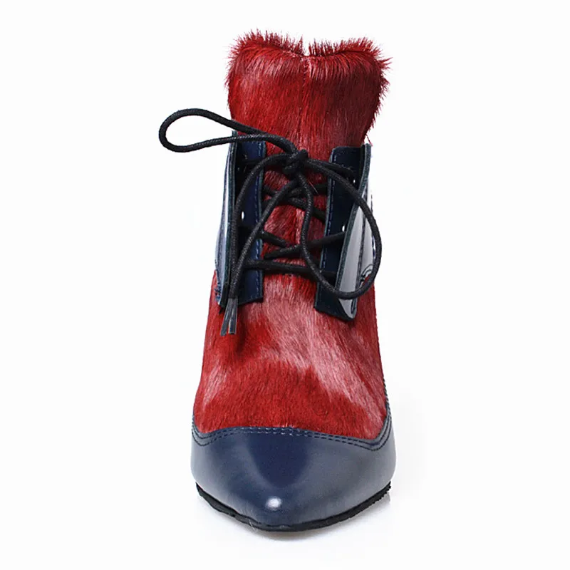 Lace Leder Mode Echtem Prova Für Schuhe Blau Pumpen Up Ferse Rosshaar Spitz Aus Perfetto Stiefeletten rot Hohe Frauen Frau wCw8S6qn