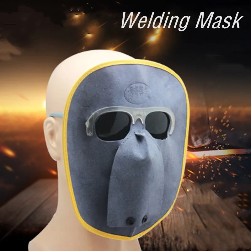Welding Protective Mask Blackish Green Goggles High Quality Cowhide Flame-resistant Light Breathable Electric Argon-arc Welding