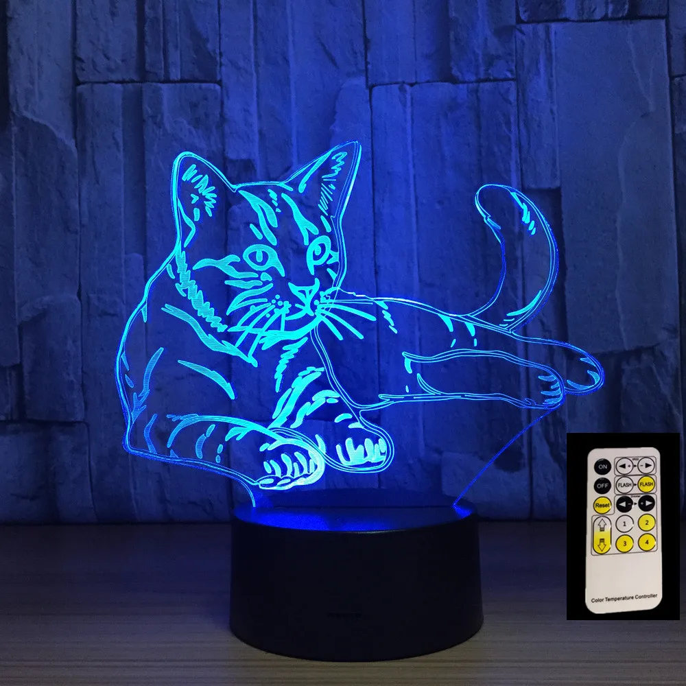 Cena Piękny śpiący kot 3D lampka nocna lampa zwierzęca zdalny przełącznik dotykowy LED 7 kolorów LED USB 3D lampa iluzoryczna jako prezent dla dzieci