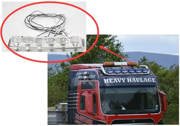 

Roof High ceiling Lights LED headlight spotlight Lamp For TAMIYA 1/14 MAN TGX 26.540 6x4 XLX 56325 56346