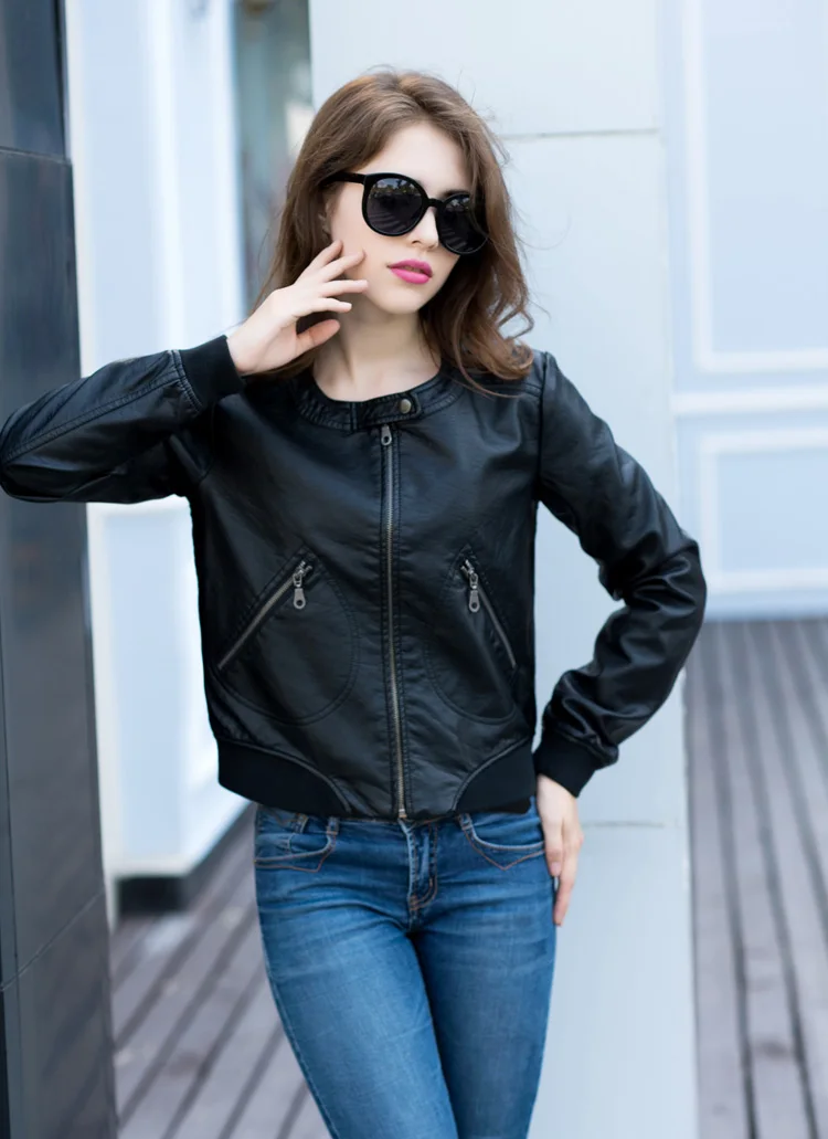 4xl Longues À Femmes Col Manches Qmgood Zipper 2018 Rond Automne Locomotive Printemps Mode Noir Nouveau En Cuir Pu Veste OwUOqC1xZ