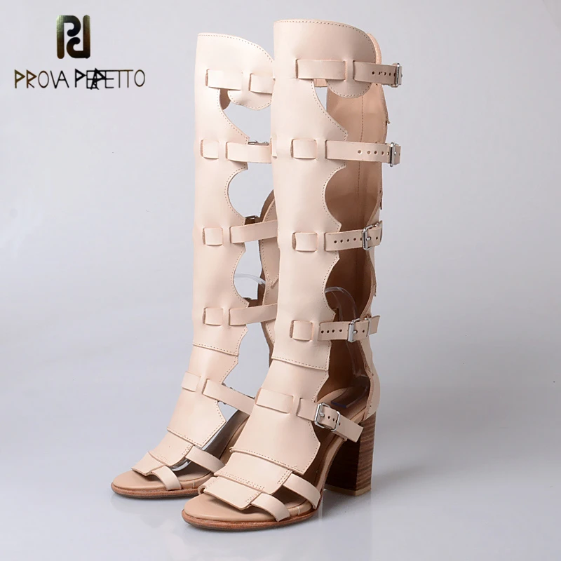 

Prova Perfetto Whole Palm Pad Latex Comfortable Knee-High Sandals Peep Toe Fashion Buckle Strap Rhinestone Flat Sandals