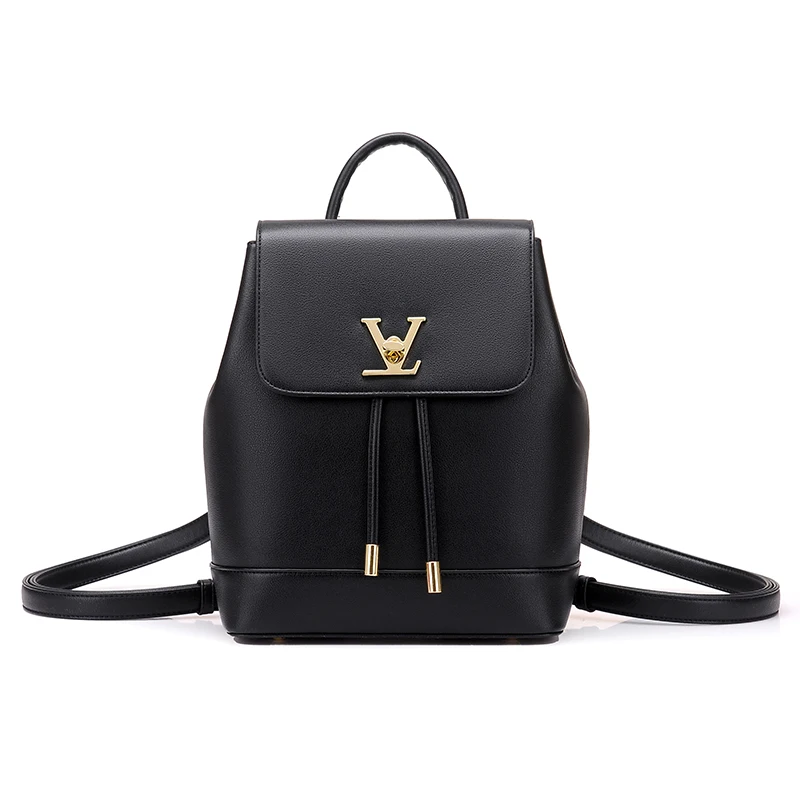 

Brand Women Backpacks Solid School Bags for Teenagers Girls Black PU Leather Women's Backpack