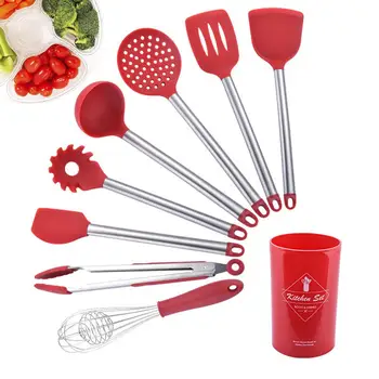 

High Temperature Resistance Silicone Kitchen Cooking Utensils Set with Storage Bucket