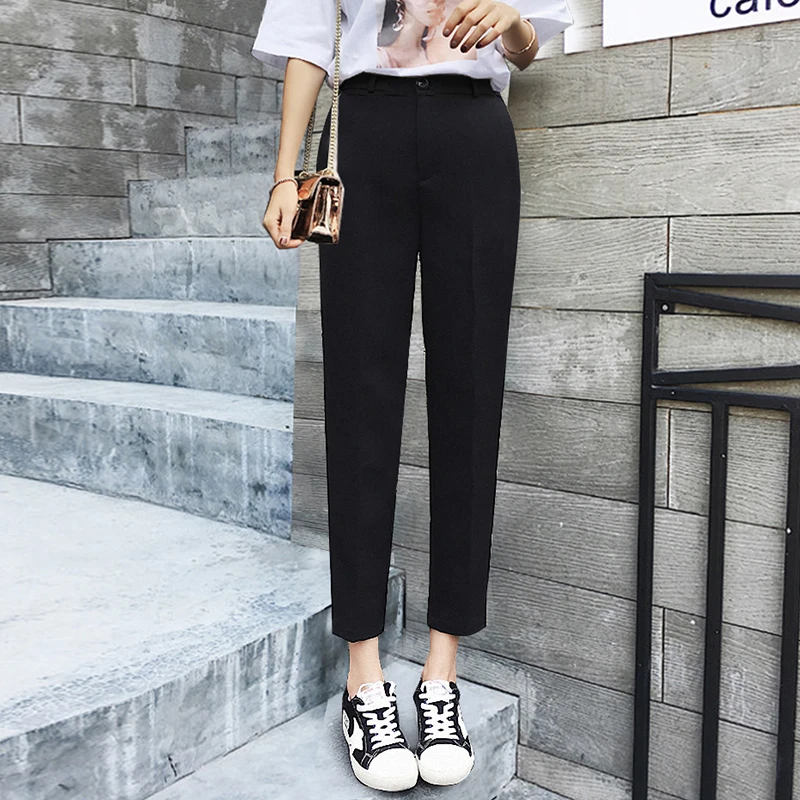 

Women Spring Summer Pants 2019 Autumn Women's High Waist Casual Black Harem Pants Woman Elegant Work Wear Trousers Plus Size