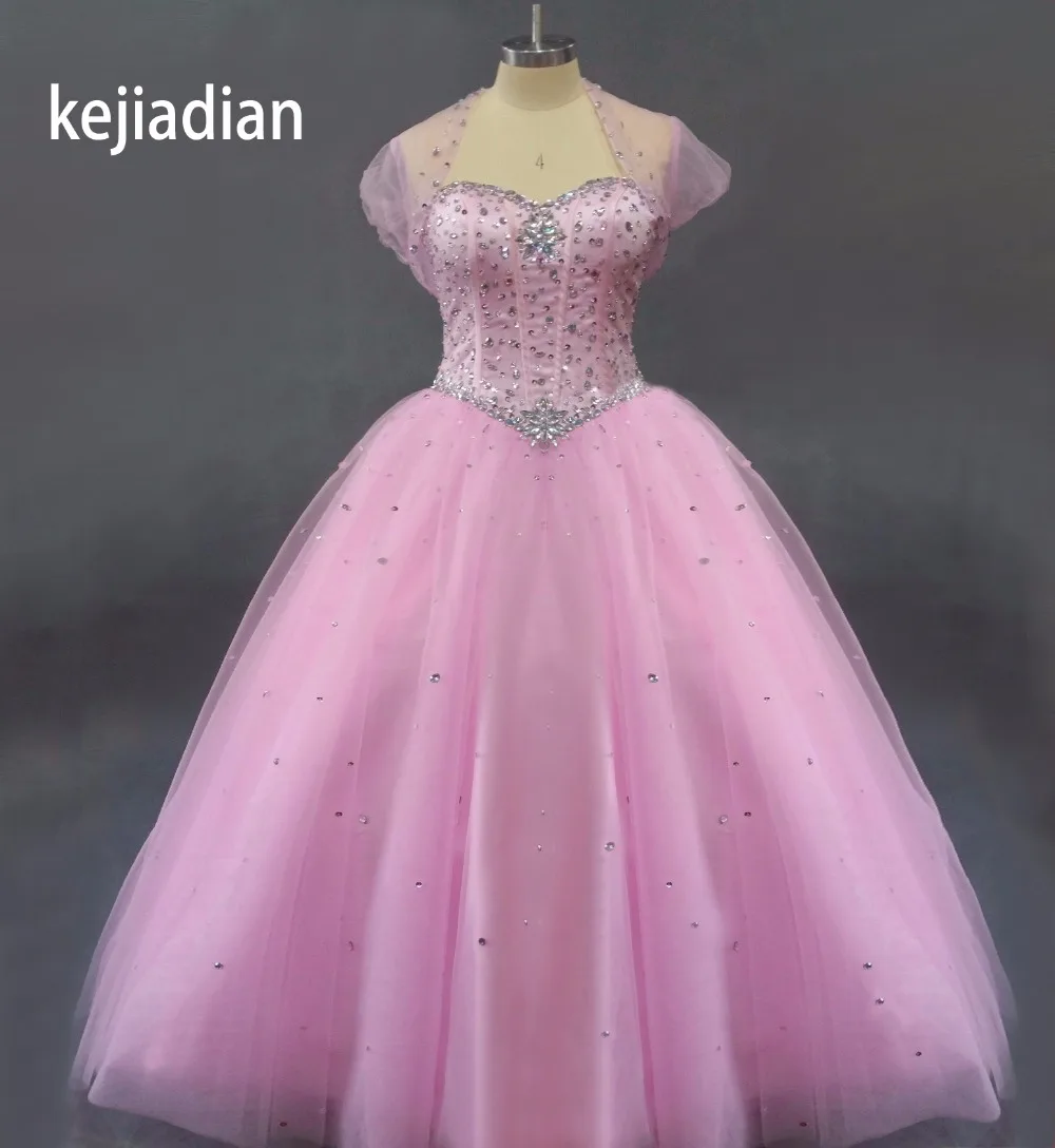 Новейший дизайн 2018 бальное платье платья для Quinceanera розовое с курткой 15 лет милое