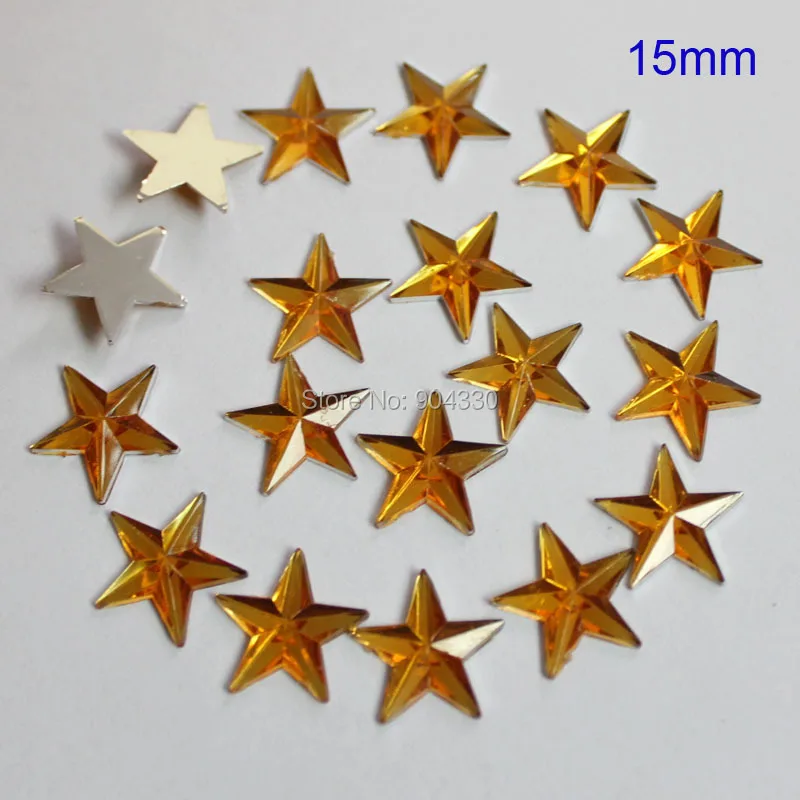 

Free Shipping LANZZAY 500pcs Gold 15MM Five Star Flatback Acrylic Diamond Rhinestone Scrapbook Craft Jewelry DIY Making