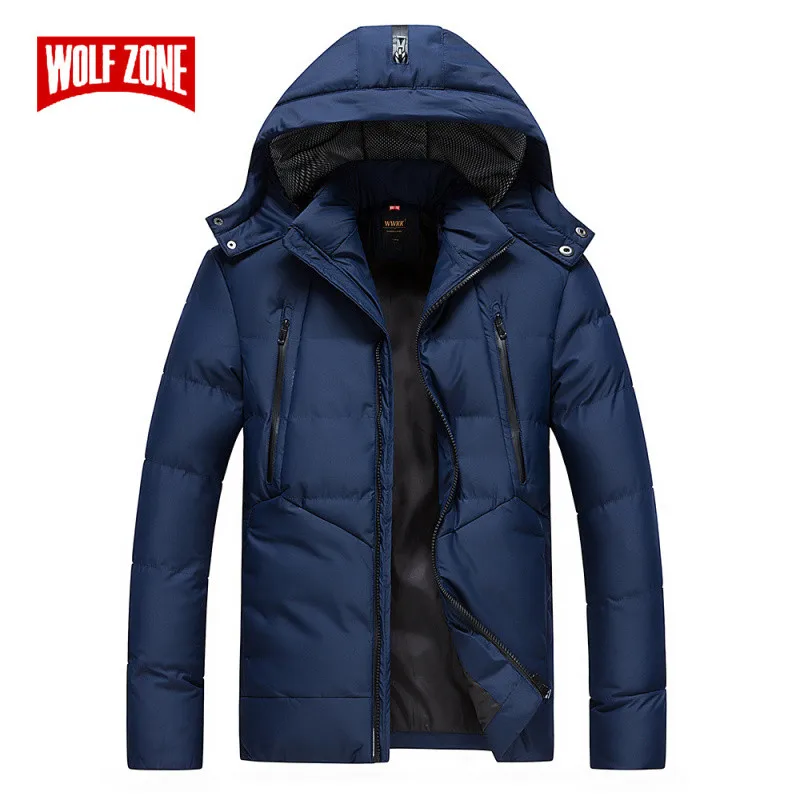 

High Quality Warm Male Coat Fashion Casual Windproof Long Mens Windbreaker Hooded Solid Color Cotton Zipper Winter Jacket Men