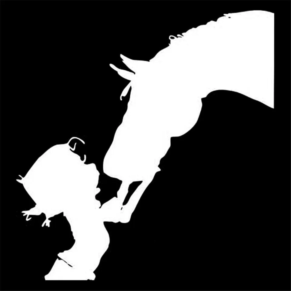 13.5cm14.2cm Girl Cowgirl Kiss Horse Fashion Car Accessories Stickers BlackSilver  (6)