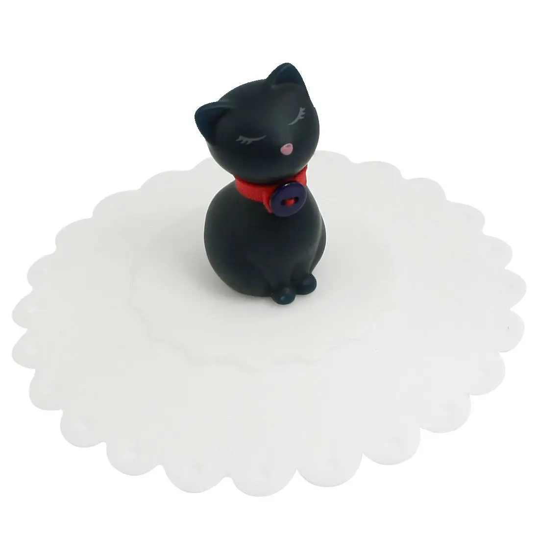 

HOT- Cartoon Cat Design White Soft Silicone Cup Cover Lid