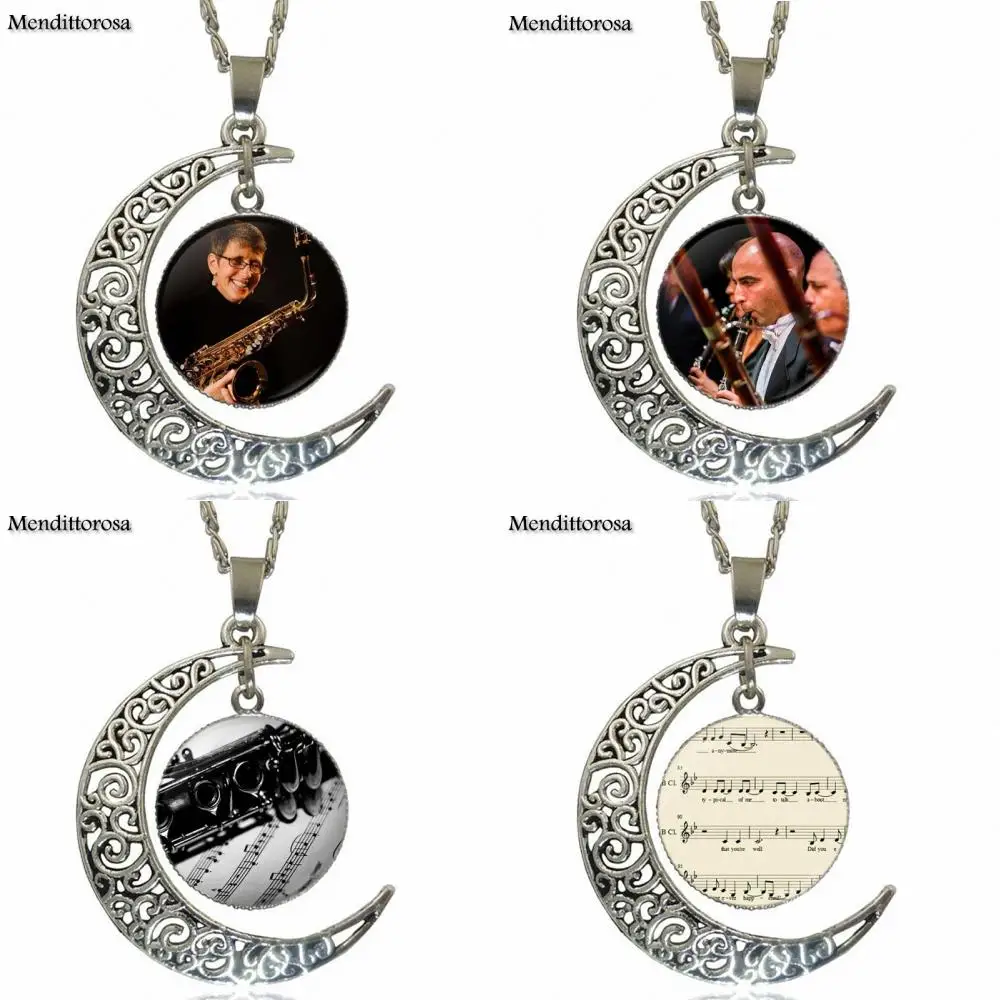

For Girls Handmade Gift Glass Cabochon Pendant Necklace Fashion Necklace Clarinet And Music