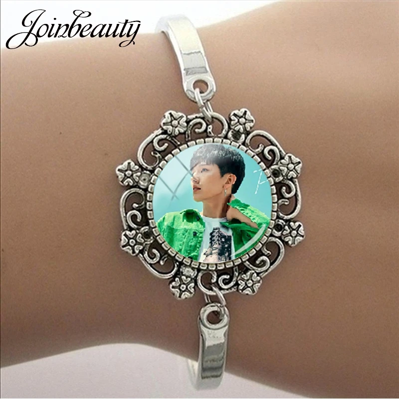 

JOINBEAUTY K-pop Singer Monsta X Members Printed Lace Bracelet Glass Round Dome Cabochons Bracelet & Bangle For Fans Gift MN07