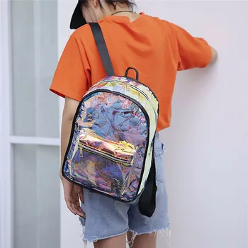

2019 Fashion Girls Clear Backpack Transparent Jelly Candy Shoulders Laser PVC Bag School Bookbag