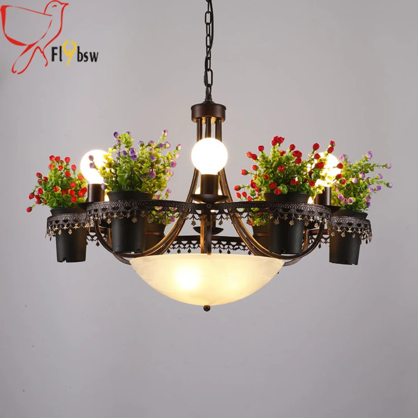 American Village Plant Flower Pot Creative Pendant Lights,9 lights E27