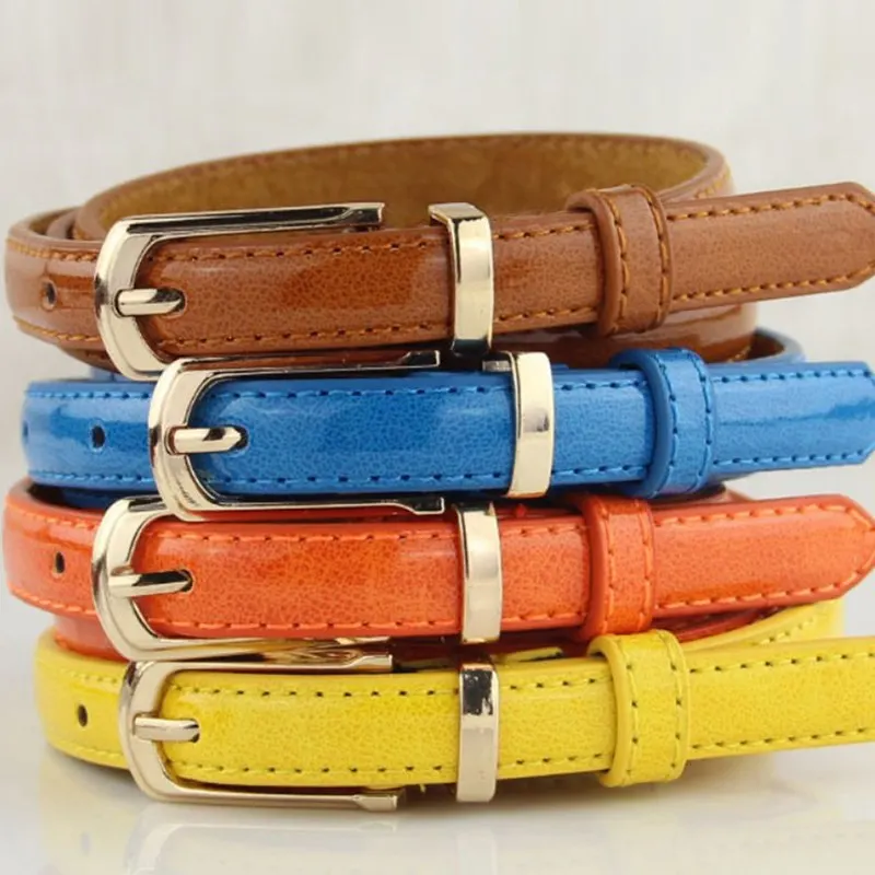 Women Candy Color Thin PU Leather Belt Exquisite Dress Waist Belt Ladies Solid Color Fashion