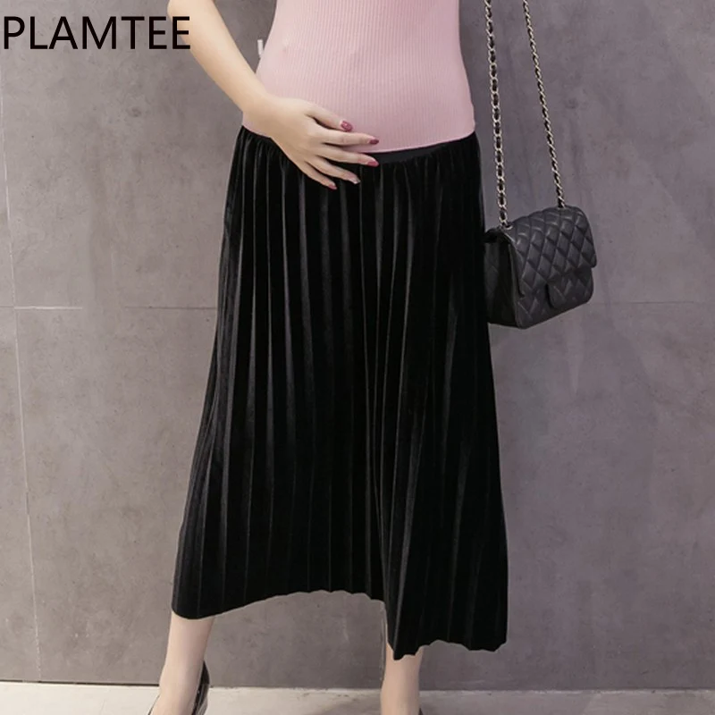 PLAMTEE Elegant Maternity Skirt For Pregnancy Women Care Belly Loose Jupes 2017 Autumn Winter
