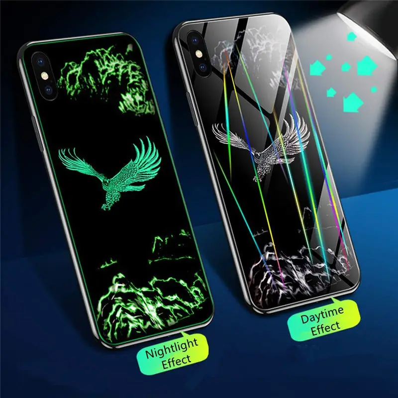 Светящийся чехол из закаленного стекла для iPhone X, 8, 7, 6, 6S Plus, роскошная стеклянная задняя крышка, чехол для телефона s, для iPhone X, XR, XS, MAX, Capa - Цвет: C-Eagle