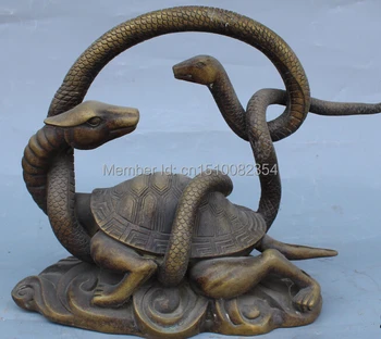 

14" Marked Chinese China Fengshui Taoists God Beast Dragon tortoise Snake Statue