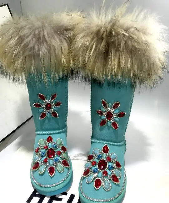 

2019 new ethnic style Thai turquoise real hair high boots snow boots women's boots Harajuku cotton shoes