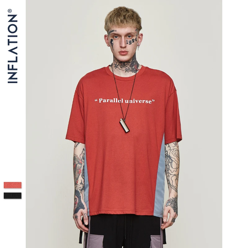 

INFLATION Men's patchwork t-shirt men cotton short sleeves casual male tshirt loose fit streetwear summer men tops tees 91152S