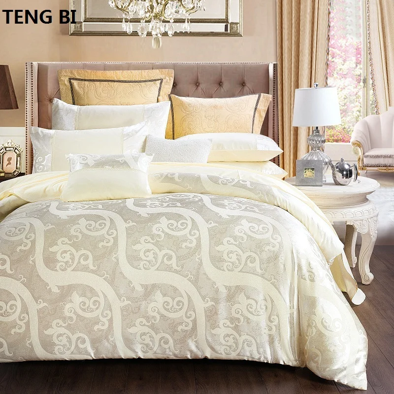 100CottonLuxury Silk Bedding Set Embroidery Bed Linens Tencel Satin