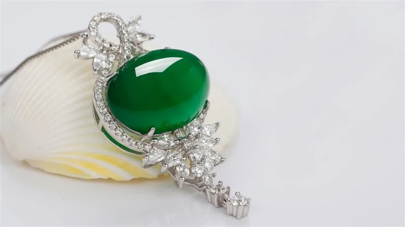 YHAMNI Настоящее серебро 925 пробы ювелирные изделия Зеленый малайский с натуральным кристаллом кварца женская подвеска на цепочке XD232