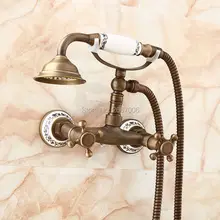 Envío Gratis, estilo de teléfono Vintage, grifo de ducha de latón antiguo, mezclador de mango de cerámica, Set de ducha de baño montado en la pared ZR013