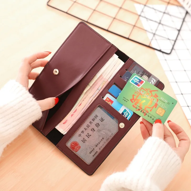 

Fashion Women Thin Wallet Slim Female Purse Leather Ladies Phone Wallet Leaf Casual Pink Girl Wallet Card Id Holders
